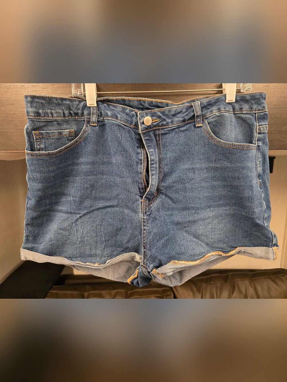 SHEIN Blue Denim High-Waist Jean Shorts, Size 3XL